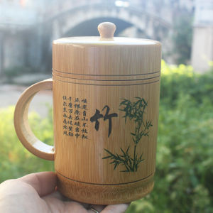 Creative Bamboo Water Cup Natural Eco-Friendly Pure Chinese Style Daily Use Handle Cover Lid Utility Cup Popular Element Rural Style