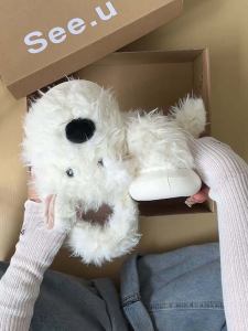 Scrawl Puppy Slippers Female Outwear 2024 New Arrival Autumn and Winter Heel Wrap Platform Type Fur Slipper Cartoon Cotton Slippers Fluffy Shoes