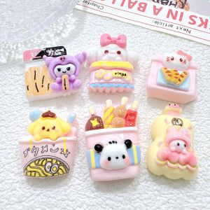 6pcs Cute Cream Glue Resin Charm Diy Phone Case Keychain Gift Kids themed food figurines with cute animal designs.Bow cake waffle ramen panda and octopus shapes. Perfect for display or as a collectible DC1256