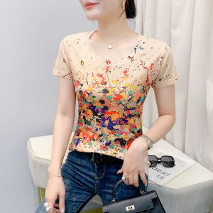 REHIN เสื้อยืดแขนสั้นการ์ตูนฤดูร้อนแฟชั่นใหม่พอดีตัวคอกลมเสื้อลำลองสง่างามสำหรับผู้หญิง (S-3XL)