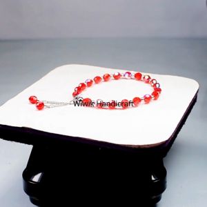 Gelang Tangan Wanita Swarovski / Gelang Swaroski Original Kristal Merah Siam 6mm Rangkai Karet dan Stainless Tahan Karat Kado Hadiah Terbaru