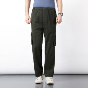 Autumn Winter Cotton Casual Pants Loose Straight Leg Mens Dad Style Elderly Loose Long Trousers Comfortable Business Gentleman