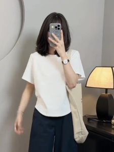 Korean Style Simple Elegance Solid Color round Neck Short Sleeve T-Shirt Women Summer New Casual Loose Slimming Versatile Top