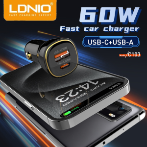 LDNIO 60W Super Fast Charge Car Charger PD DUAL Quick USB Charger Type C Car PD 3.0 and QC3.0 Mount Car Accessories