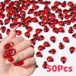 50Pcs 3D Red Ladybug Nail Charms Cute Seven-spotted Ladybug Insect Nail Art Decoration DIY Phone Case/Crafts Manicure Accessorie