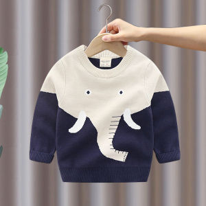 เสื้อไหมพรมเด็กผู้ชายชุดเด็กแบบใหม่ฤดูใบไม้ผลิและฤดูใบไม้ร่วงปี2024เสื้อถักใส่ด้านในเพิ่มความหนาสำหรับลูกน้อยเสื้อลายการ์ตูนสไตล์ตะวันตก