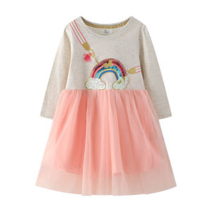 Jumping Meters Long Sleeve Princess Rainbow Childrens Costume Autumn Spring Hot Selling Baby Birthday Tutu Dresses Kids Frocks