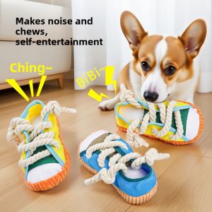 Dog Toys Sound Making Slippers Self Entertaining Stress Reliever Chewable Rope Knot Dentifrice Energy Expenditure for Small to Medium Dogs