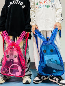 กระเป๋าเป้สะพายหลัง PVC ใส ทรงสี่เหลี่ยมแนวตั้ง ขนาดใหญ่ ป้องกันน้ำได้ สำหรับผู้ชายและผู้หญิง กระเป๋าเป้สะพายหลังแบบลำลอง