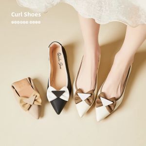 Elegant Sharp-Toed Flat Shoes Commute Comfortable Soft Bottom Workwear Versatile for Skirts Roll-Up Design Low Heel Office Shoe