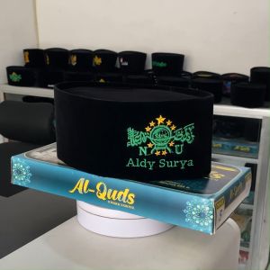 Peci NU Hitam Bordir Nama Bawah Logo Langsung Jadi