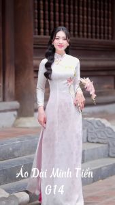Áo Dài Chất Liệu Gấm Cao Cấp Hàng Thêu và May Thủ Công Tỉ Mỉ - Mã G14 Màu Trắng