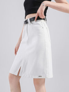 QIAOMIDUO | Summer Thin Denim Mini Skirt High Waist Cotton Blend Straight Cut Half-length Womens Fashionable Five-Quarter A-Line Skirt