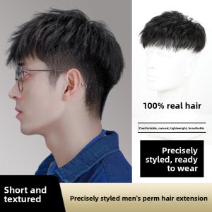 KEQIAO | Real Hair Invisible Seamless Korean Style Stylish Fringe Texture Permed Thin Breathable Mens Wig
