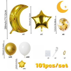 101Pcs Moon and Cloud Balloon Set Star and Moon Eid Theme Platinum Latex Balloon Decoration Birthday Eid Festival Party Background Photo Decoration Arrangement Balloon Atmosphere Props