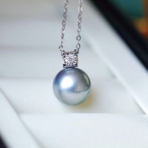 Montagne Jewelry 18k Pure White Gold Pendant Gem Inset Fine Jewellery Natural 10-11mm Tahitian Pearl Pendant Gold Necklace
