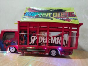 Truk oleng kayu besar jumbo ukuran 55 cm full lampu terpal motif pintu belkang bisa dibuka