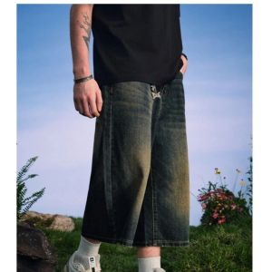 Mens 2026 Summer American High Street Retro Gradient Washed Denim Shorts Lazy Youth Trendy Ins New Versatile Casual Capri Pants