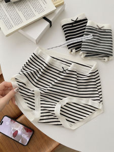 Classic Stripes นุ่ม ด้าย ผู้หญิง เต็ม ผ้าฝ้าย เป้าต้านเชื้อแบคทีเรียไม่มีรอยต่อกลาง เอว กอดสบาย ระบายอากาศได้ดี กางเกงใน