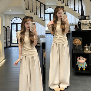 XUECAIQI | Waist-cinching Slimming Shoulder-fitted Tshirt Wide-leg Pants Suit