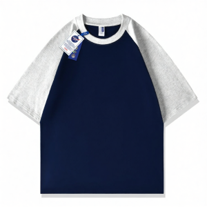 Joint Design American Heavyweight Pure Cotton Patchwork Simple Round Neck Raglan Sleeve T-Shirt