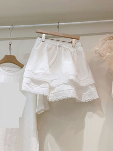 กระโปรงทรงเอเอวสูงผ้าลูกไม้สีพื้นสำหรับผู้หญิงในช่วงฤดูร้อนปี 2025 กระโปรงสั้นทรงเอสไตล์เกาหลีสำหรับใส่ไปทำงาน