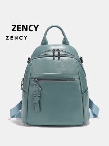 Ba Lô Da Thật Dành Cho Nữ Của Zency Túi Đeo Vai Du Lịch Nhiều Ngăn Túi Đeo Vai Da Bò Màu Xanh Hồ Có Khóa Kéo Và Túi Bên Trong