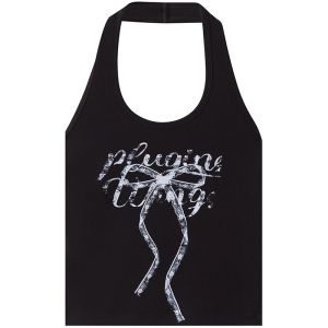 SOLWEIGE | SOLWEIGE Original Design Multi-Color Lace Trim Slogan Print Halter Neck Strap Polyester Fiber Commute Style Short Length