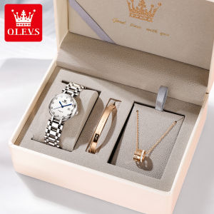 HOT SALES!!!OLEVS Watch For Women Original 2022 New Design Waterproof Fashion Simple Diamond Scale/Roman Scale Dial Elegant Ladies Watch Set -Necklace Neckles Jewelry Box Gift For Free