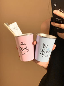 Cute Cat Stainless Steel Toothbrush Cup Couple Student Dormitory Oral Care Utensils Creative Bathroom Accessories Household