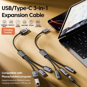 Cáp Sạc Đa Cổng NNBILI 3 Trong 1 USB A/Type C Splitter Hub Hỗ Trợ Đồng Bộ Dữ Liệu Và Mở Rộng Cho Điện Thoại