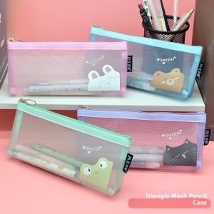 Large Capacity Pencil Case Cartoon Cute Mesh Zipper Nursery Children High Aesthetic Stationery Box Smooth Durable Simple Pencil Bag