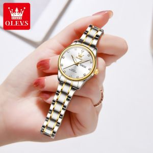 OLEVS Watch For Women Waterproof 2024 Original New Style Simple Eegance Calendar Luminous Stainless Steel Quartz Watches