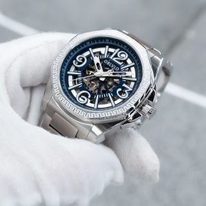 OBLVLO Mens Fashion Octagon Bezel Skeleton Automatic Watch 316L Stainless Steel Analog Display Waterproof Mechanical Wristwatch
