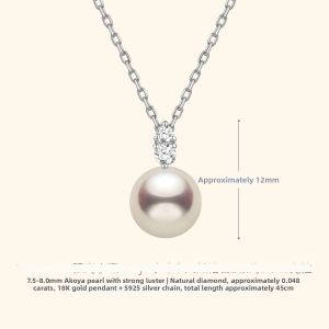 Helas | Bright Akoya Sea Pearl Necklace with Diamond Pendant