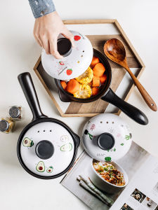 Household Ceramic Sand Pot with Handle Single Handle Mini Baby Cooking Utensil Long Handle Cooking Pot for Babies And Toddlers