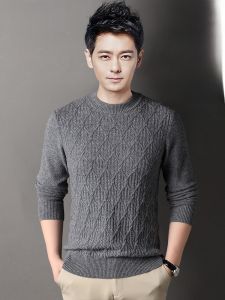 ROMON | Lormen Mens Knitted Sweater Thick Warm Pure Wool Round Neck Slim Fit Winter Business Casual Fashion City Style Long Sleeve Top