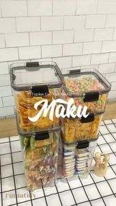 (FULLSET) MAKU Toples Snack Akrilik Tutup Hitam Penyimpanan Makanan Sebaguna Hitam Kedap Udara Tempat Penyimpanan Cereal Toples Kotak Bening Kontainer Makanan