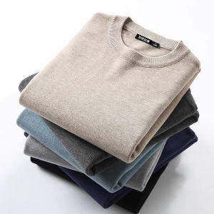 Thickened Fleece Mens Knitted Sweater round Neck Pullover Loose Fit Warm Base Layer Long Sleeve Top for Autumn Winter