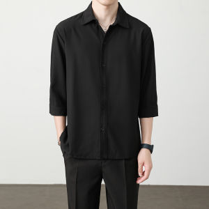 Ice Silk Short Sleeve Shirt Mens New 2025 Spring Summer No Ironing Anti-Wrinkle Casual Inner Wear Draped Feel Seven Sleeve Shirt