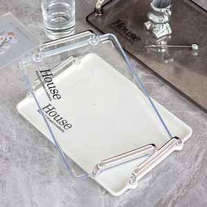 Luxurious Double-Eared Rectangular Lettered Transparent Decoration Tray