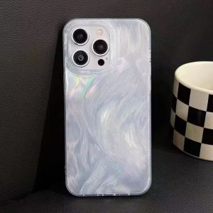 Fashion Gradient Laser Feather Pattern Silver Phone Case For iPhone 17 Pro 15 14 16 Plus 13 11 12 Pro Max Air Shockproof Cover
