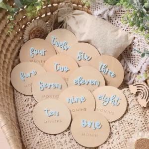 Ylsteed 12Pcs 1-12 Month Newborn Monthly Milestone Wooden Cards Dics Baby Keepsakes Newborn Photo Props