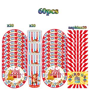 Miniso | Circus Clown Birthday Party Decoration Tableware Tablecloth Cup Plate Napkin Cake Topper Circus Carnival Party Favors Supplies