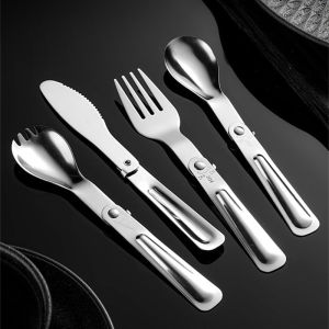 Thìa Gấp Bằng Thép Không Gỉ 304 Bộ Đồ Ăn Di Động Sáng Tạo Quà Tặng Ngoài Trời Du Lịch Hai Lần Gập Lại Thìa Cà Phê Gập Lại Thìa