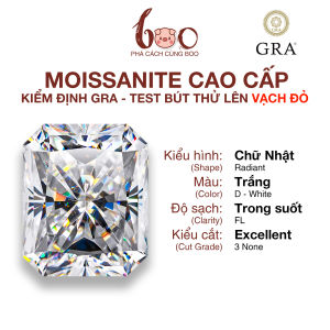 (Radiant) Kim Cương Moissanite Màu Trắng Nước D Độ Sạch: FL (Trong suốt) Kèm Kiểm Định GRA