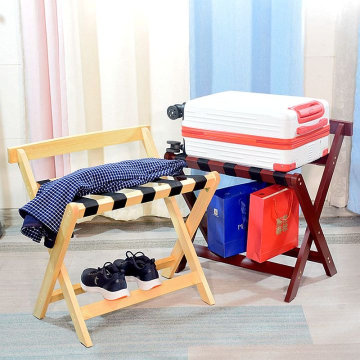 Real Wood Foldable Clothing Storage Rack Hotel Bedroom Side Clothes ...