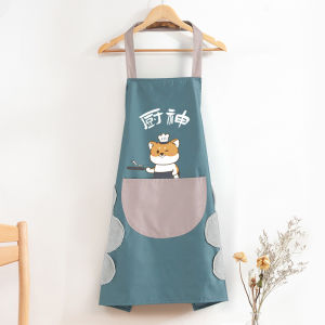 Cartoon Kitchen Apron Waterproof Oil Resistant Hand Wipeable Housework Workwear Coverall Apron for Cooking And Cleaning
