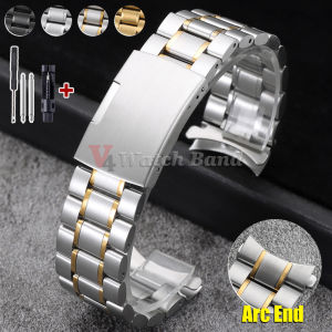 16/18/20/22/24mm Falt Curved End Stainless Steel Watch Band Solid Metal Silver Gold Black Metal Bracelet with Tool Folding Clasp