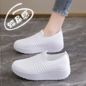Fly Knit Moms Lightweight Square Dance Shoes Womens Style Breathable Summer Autumn Flat Canvas Shoes round Toe Rubber Sole